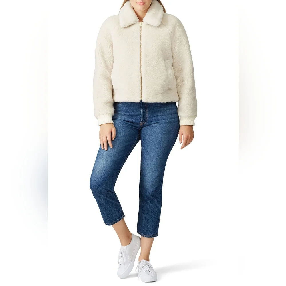 J. CREW Sherpa Bomber Jacket Teddy Plush Fleece Faux Fur Cream Small